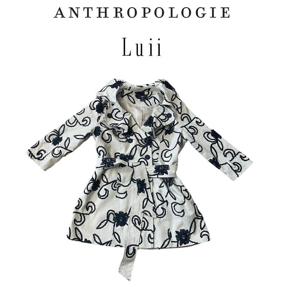 Anthropologie Luii Floral Embroidered Linen Blend Coat